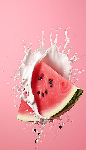 西瓜汁飞溅饮料牛奶飞溅摄影图