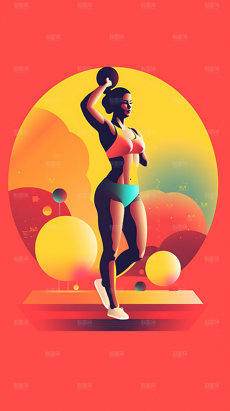 扁平风健身彩色锻炼插画
