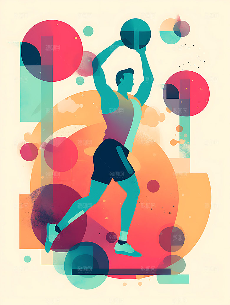 扁平风健身锻炼动感插画