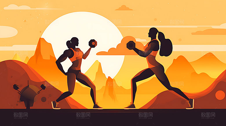 扁平风健身运动锻炼插画