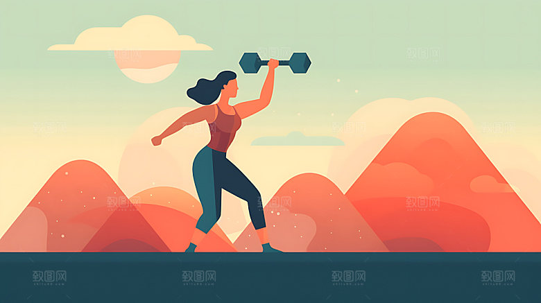 扁平风健身锻炼简约插画