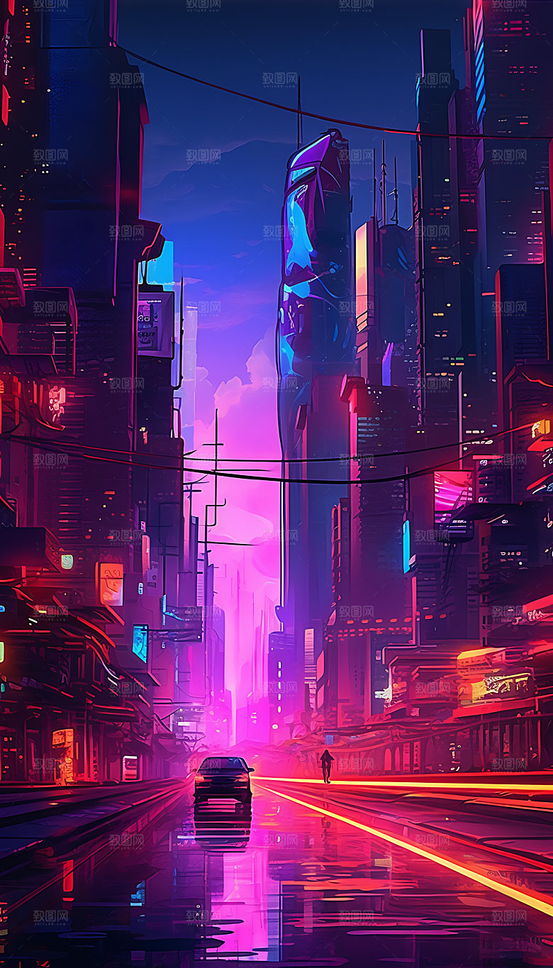 城市剪影扁平风彩色插画