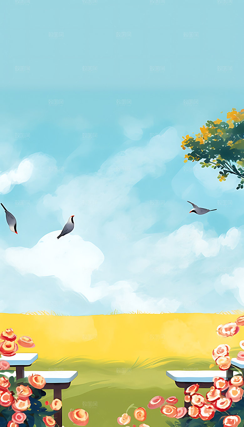 春分绿色春天插画