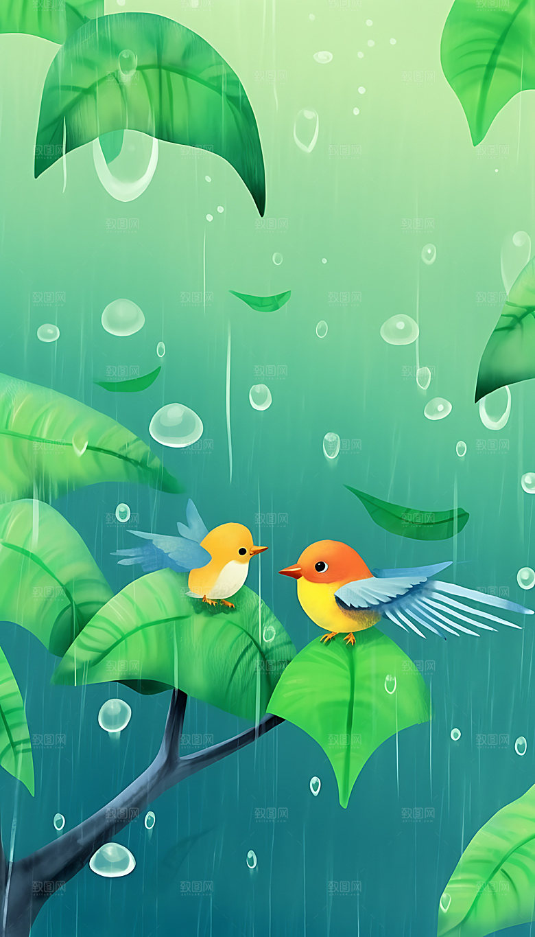春分绿色治愈插画