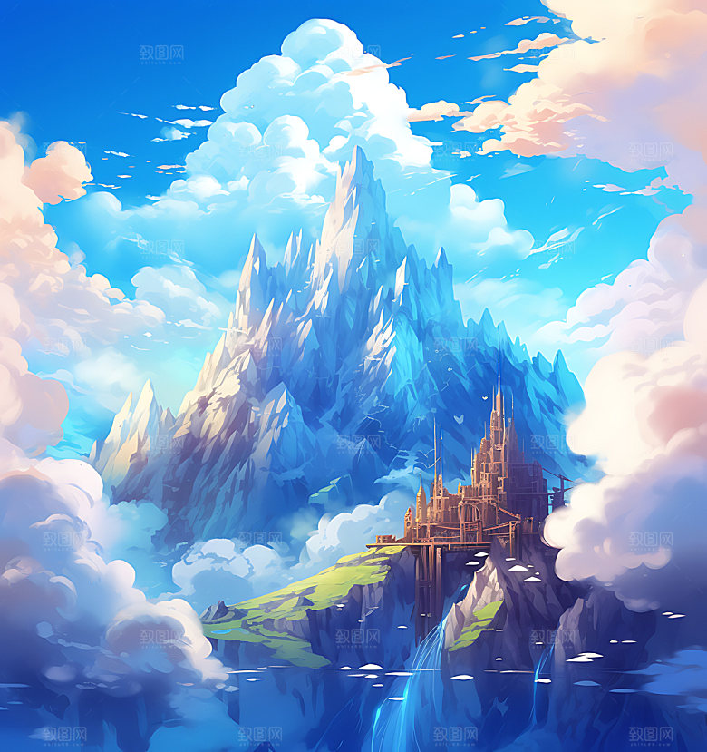 彩色山水高山艺术插画