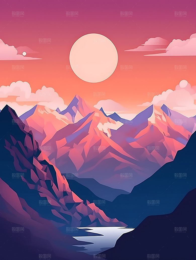 彩色山水装饰创意插画