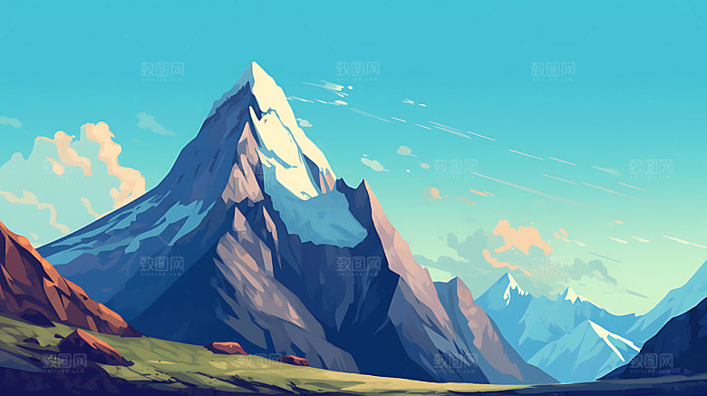 彩色山水创意高山插画