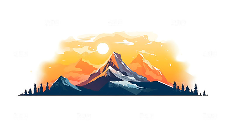 彩色山水装饰风光插画
