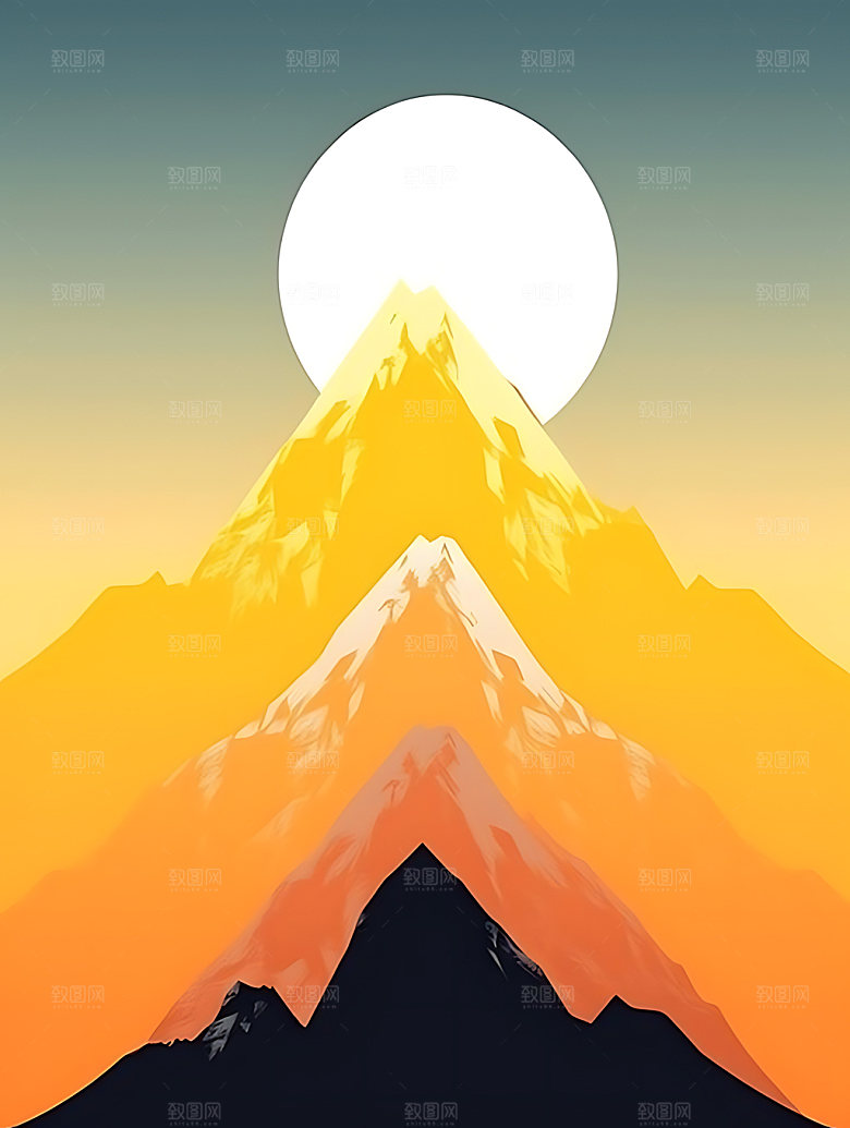 彩色山水风光艺术插画