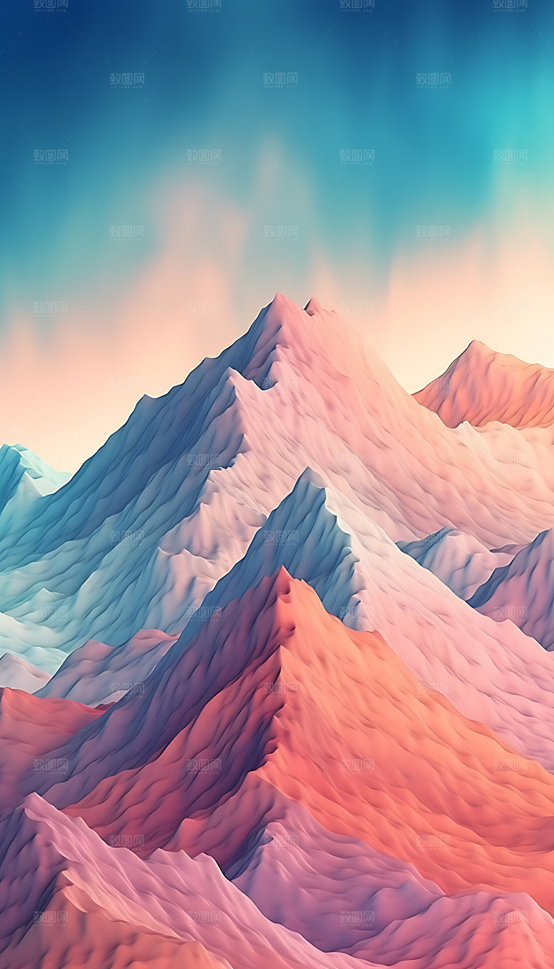 彩色山水高山装饰插画