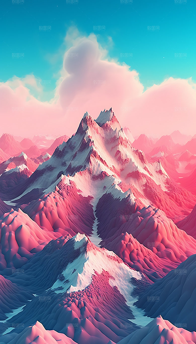 彩色山水风光艺术插画