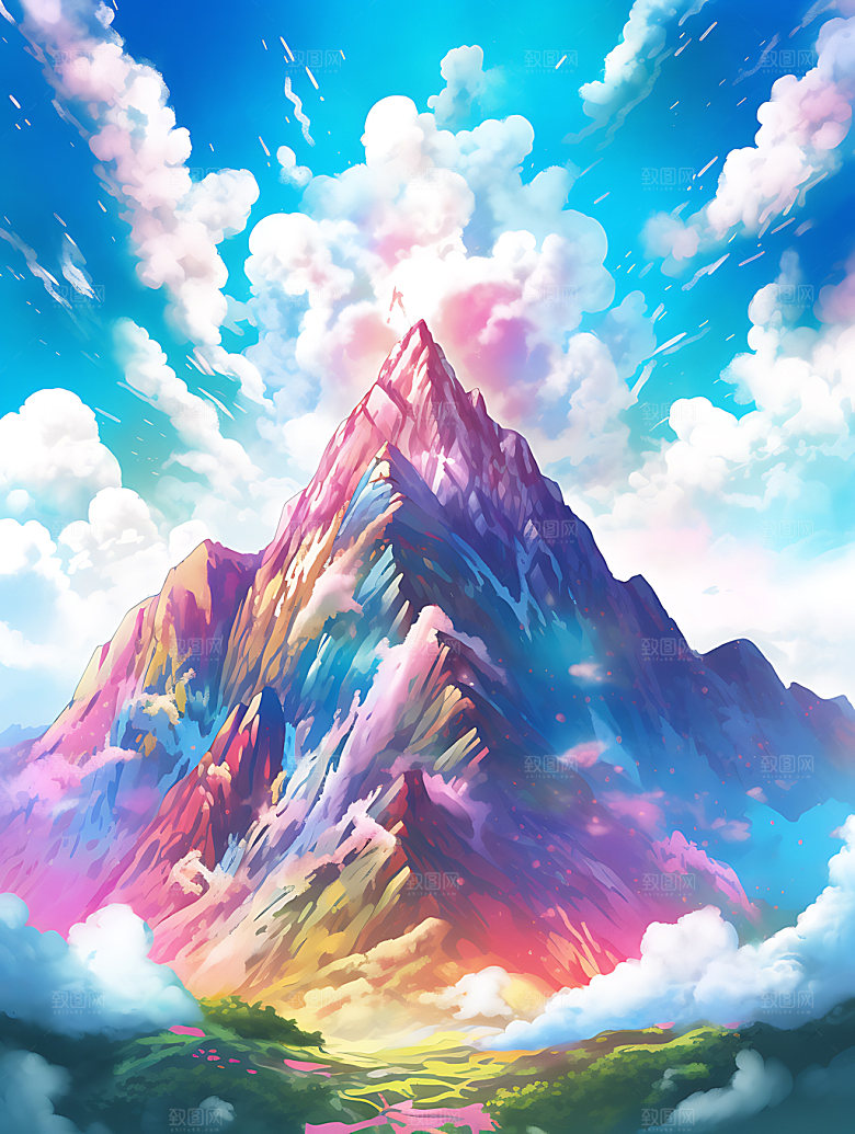 彩色山水创意艺术插画