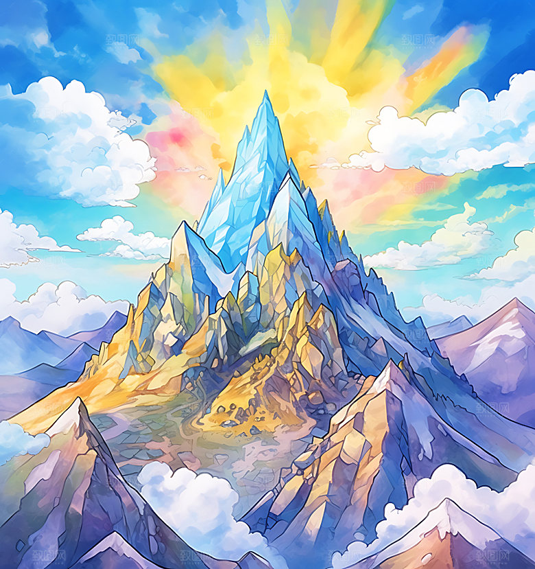 彩色山水装饰高山插画