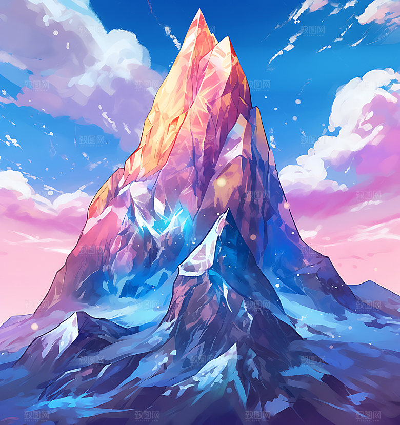彩色山水高山艺术插画