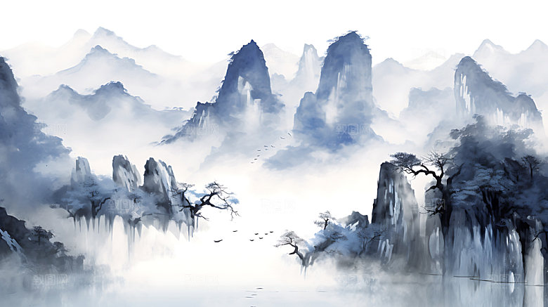 中国风山水国潮传统插画