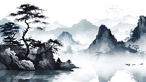 中国风山水传统国潮插画