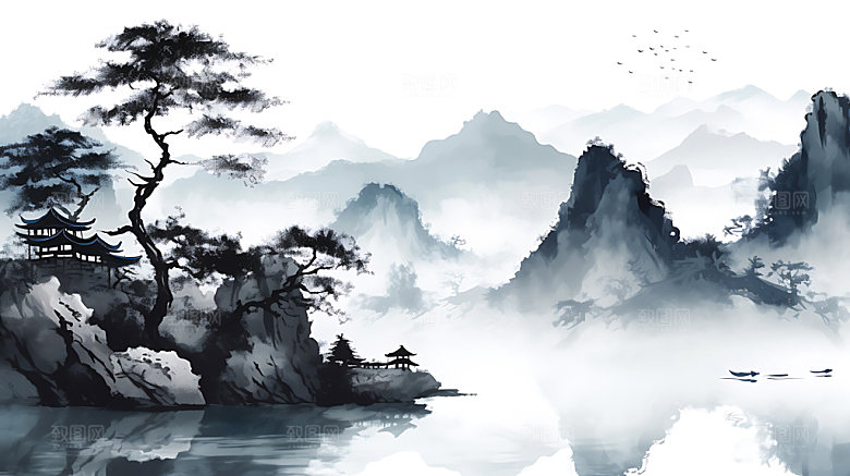 中国风山水传统国潮插画