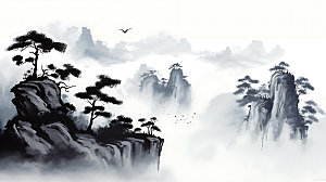 中国风山水传统水墨插画