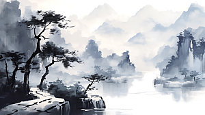 中国风山水传统风光插画