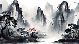 中国风山水国潮手绘插画