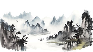 中国风山水手绘国潮插画