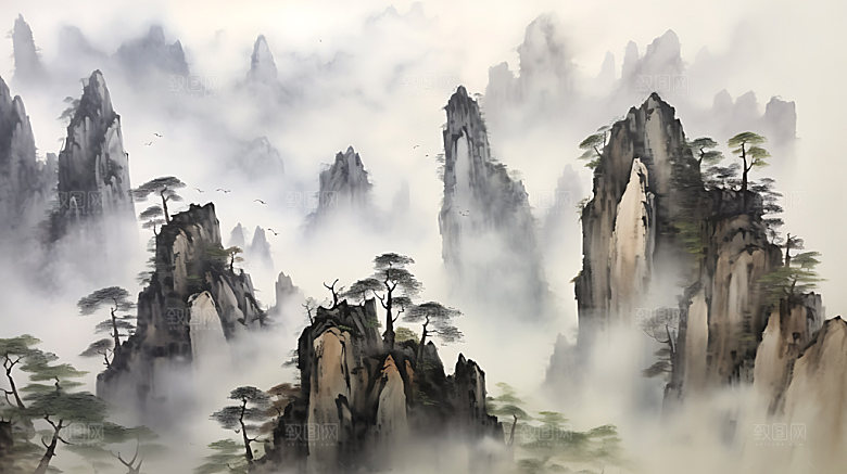 中国风山水国潮风光插画