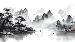 中国风山水传统风光插画