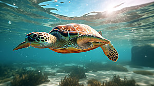 海龟海洋动物海底世界摄影图