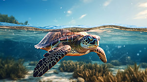 海龟海底世界特写摄影图