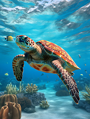 海龟海底世界生物摄影图