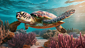 海龟海底世界环保摄影图