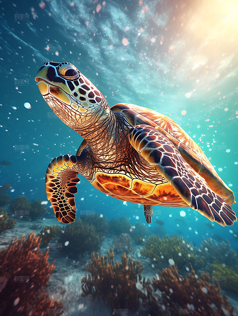 海龟海洋动物生物摄影图