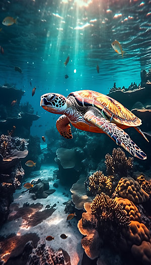 海龟海洋动物环保摄影图