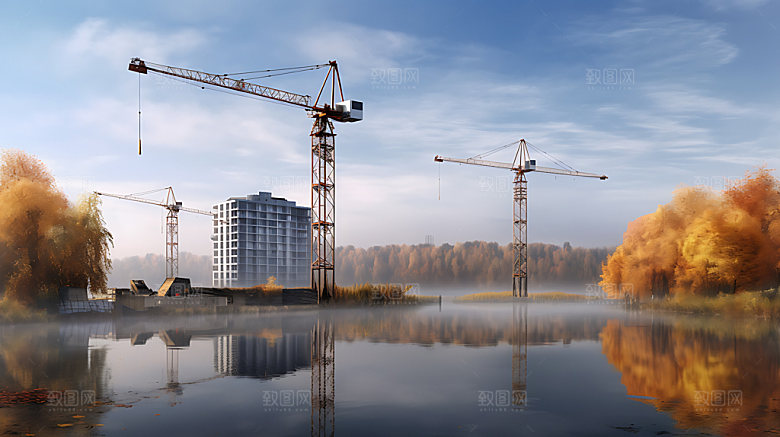 建筑工地塔吊城市建造摄影图