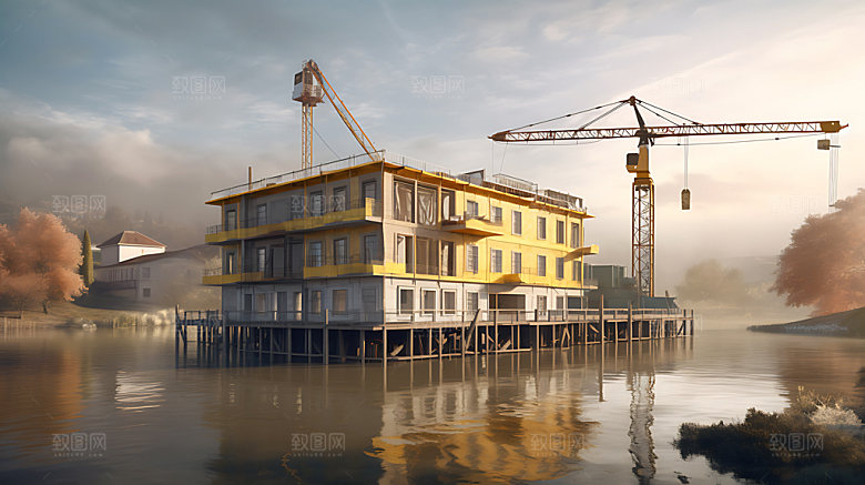 建筑工地建设塔吊摄影图