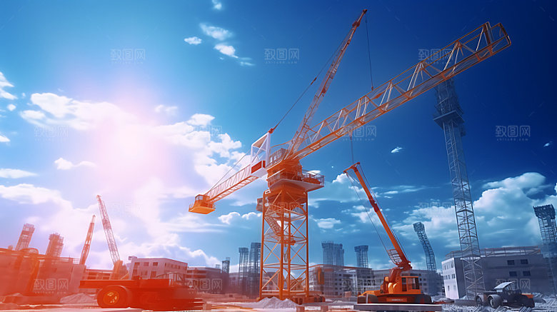 建筑工地塔吊建设摄影图