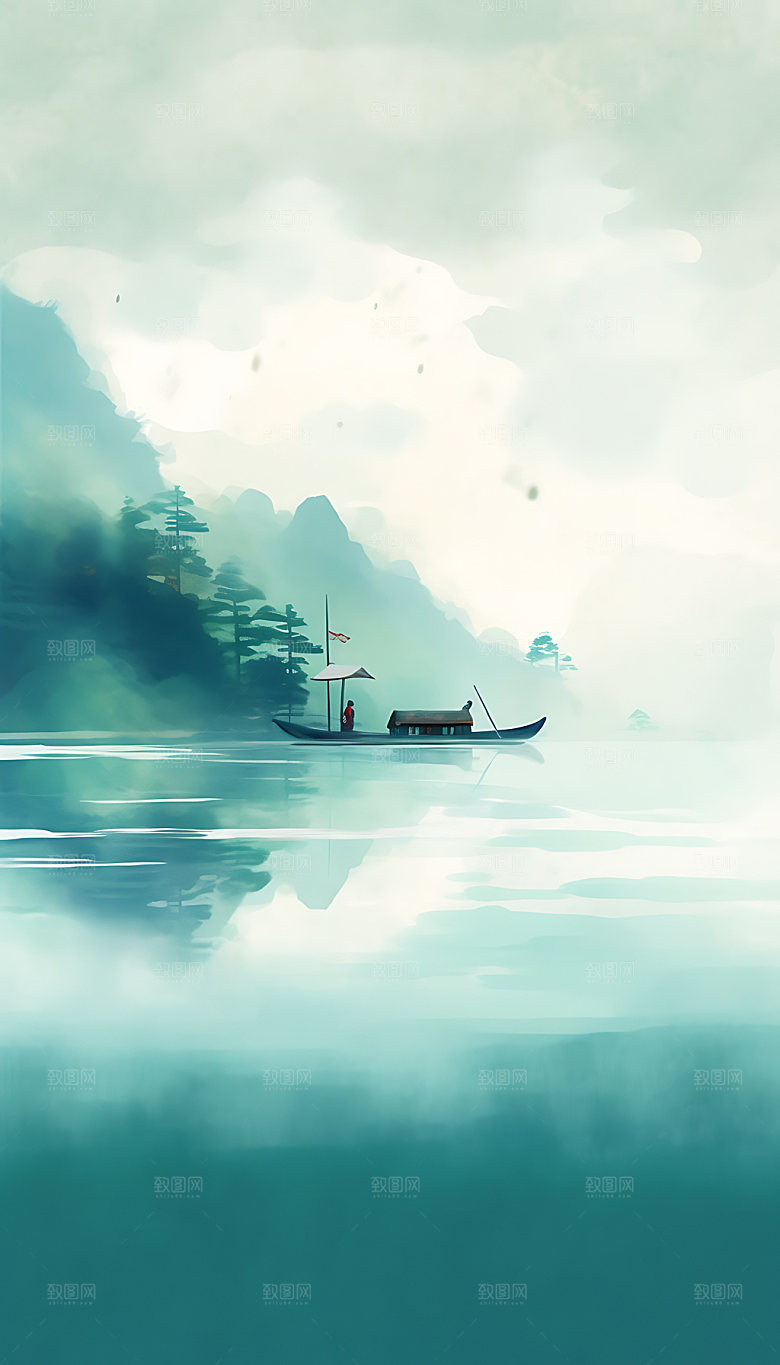 惊蛰绿色春日插画