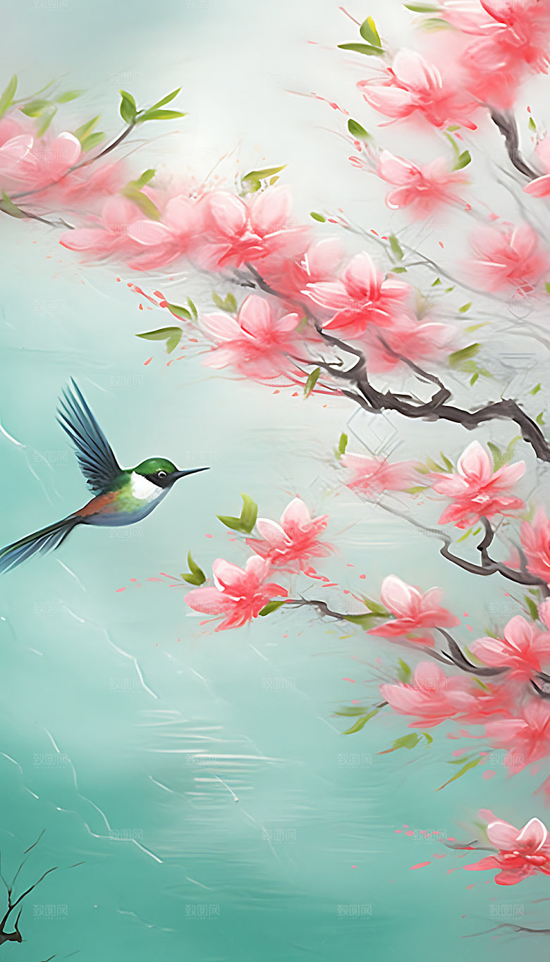 惊蛰春天山水插画