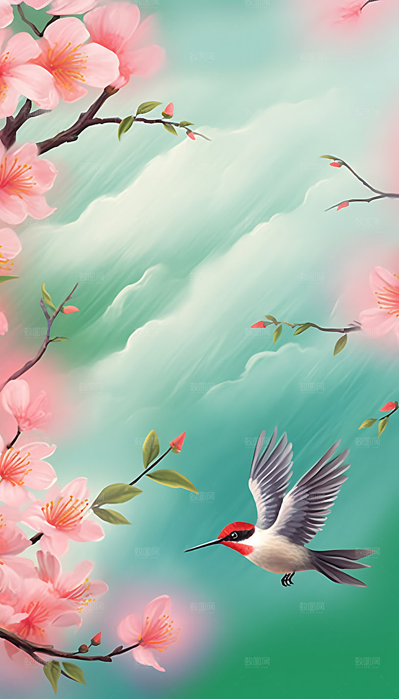 惊蛰春天清新插画