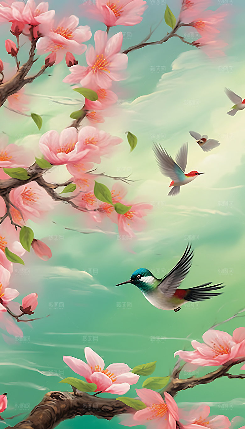 惊蛰山水春天插画