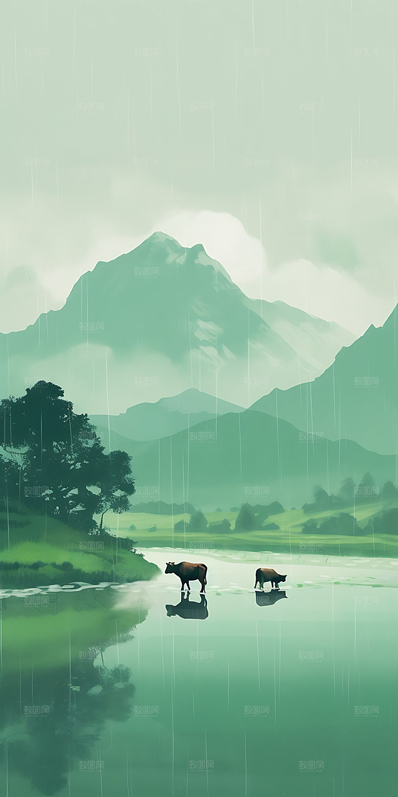 惊蛰春天风光插画