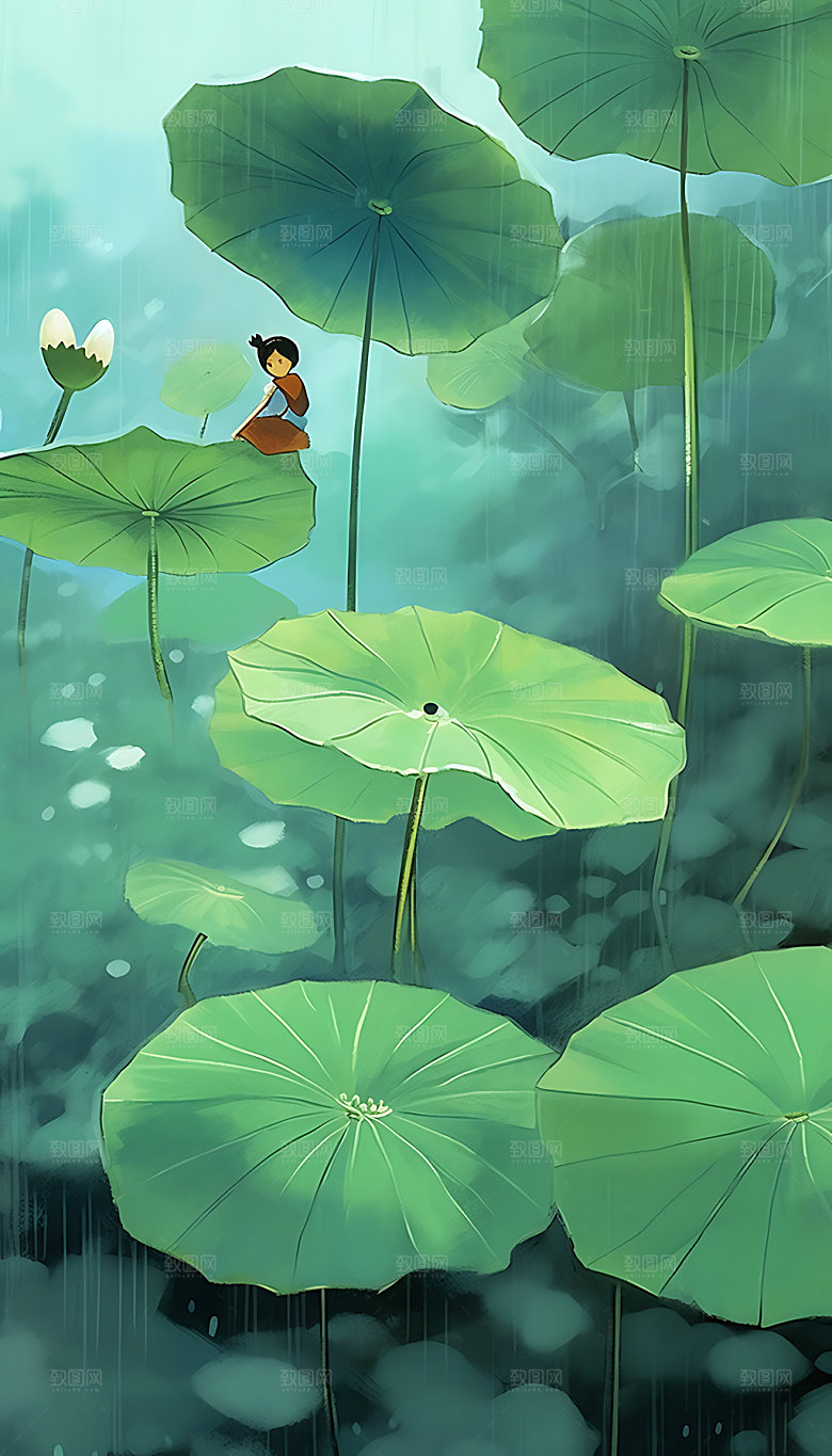 惊蛰手绘绿色插画