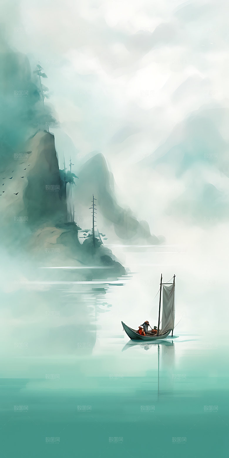 惊蛰手绘绿色插画