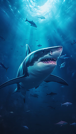鲨鱼海底世界特写摄影图