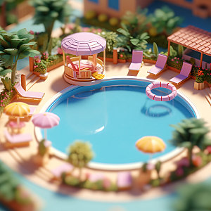 水上乐园3D休闲插画