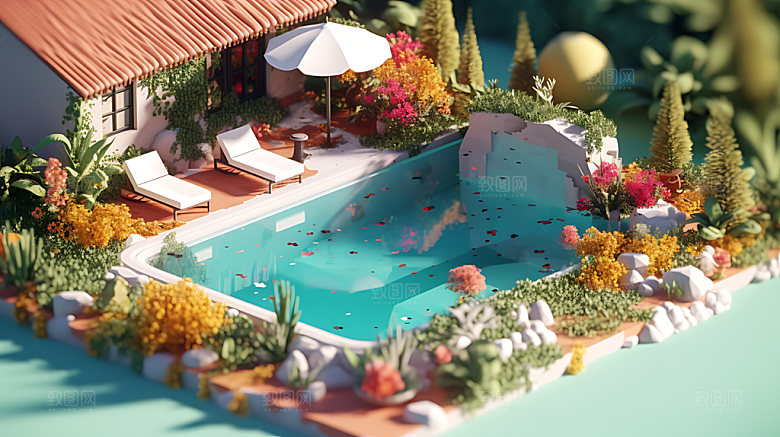 水上乐园海边3D插画