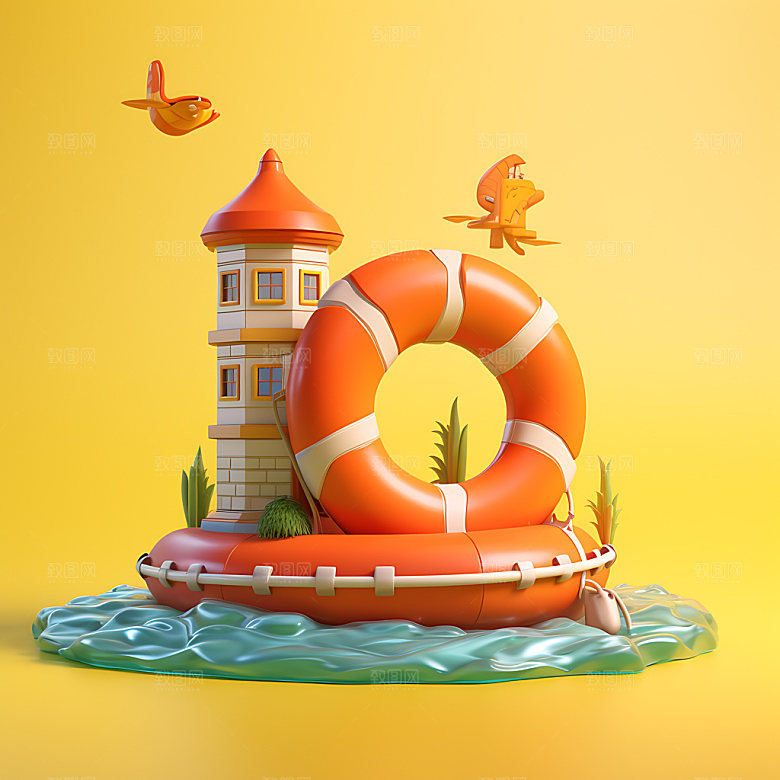 水上乐园度假海边插画