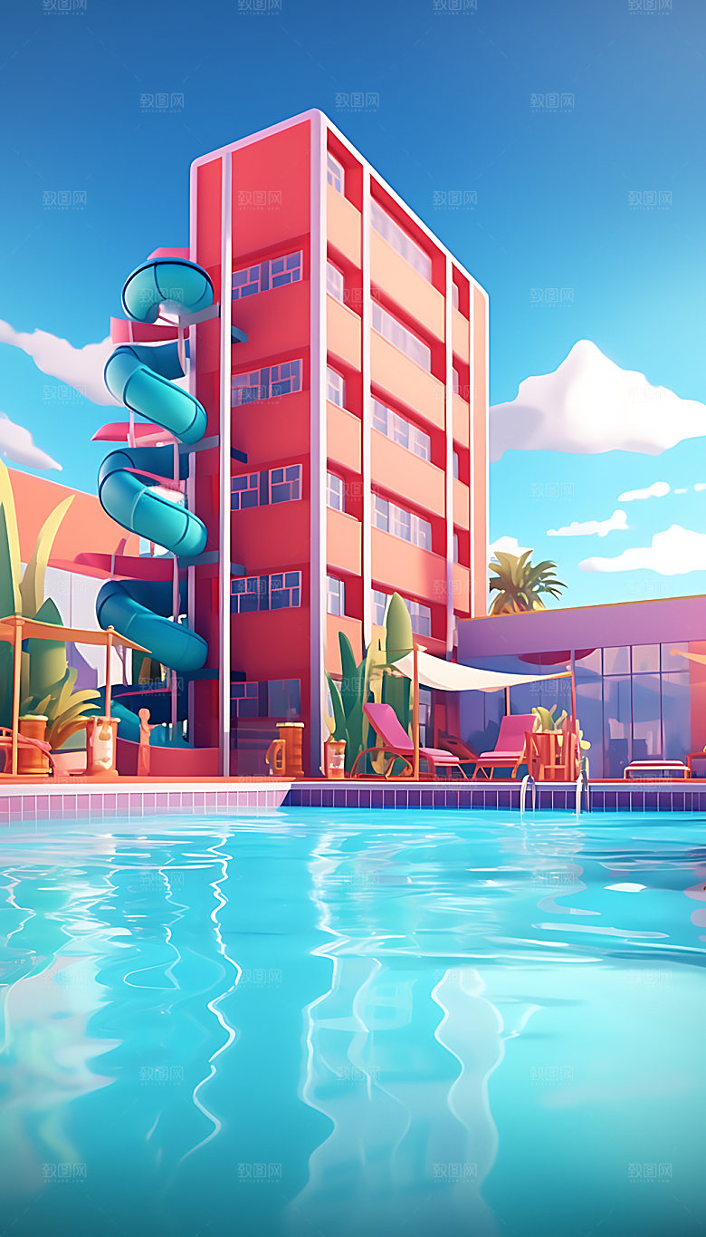 水上乐园儿童乐园海边插画