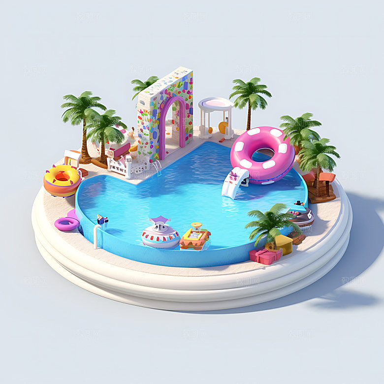 水上乐园海边度假插画