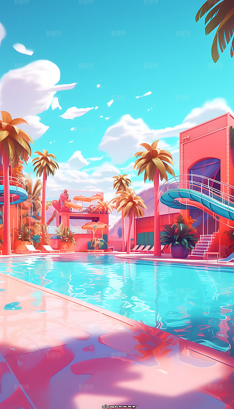 水上乐园3D海边插画
